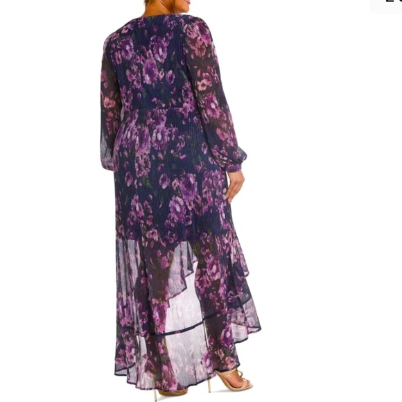 Women’s Formal Dress Size 20W NIGHTWAY Purple Navy Tie Blouson Long Sleeve Hi-Lo - Picture 2 of 11
